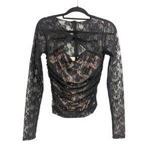 New Amanda Uprichard Black Lace Long Sleeve Top Size Small